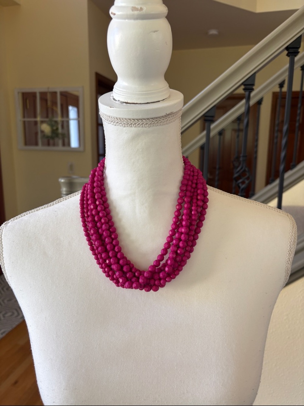 Multi-Strand Fuchsia Beaded Necklace - Women Jewelry